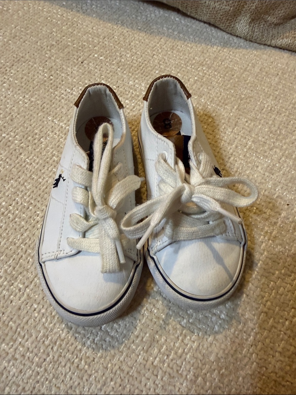 Polo by Ralph Lauren White Kids Canvas Lace-Up Sneakers with Navy Logo